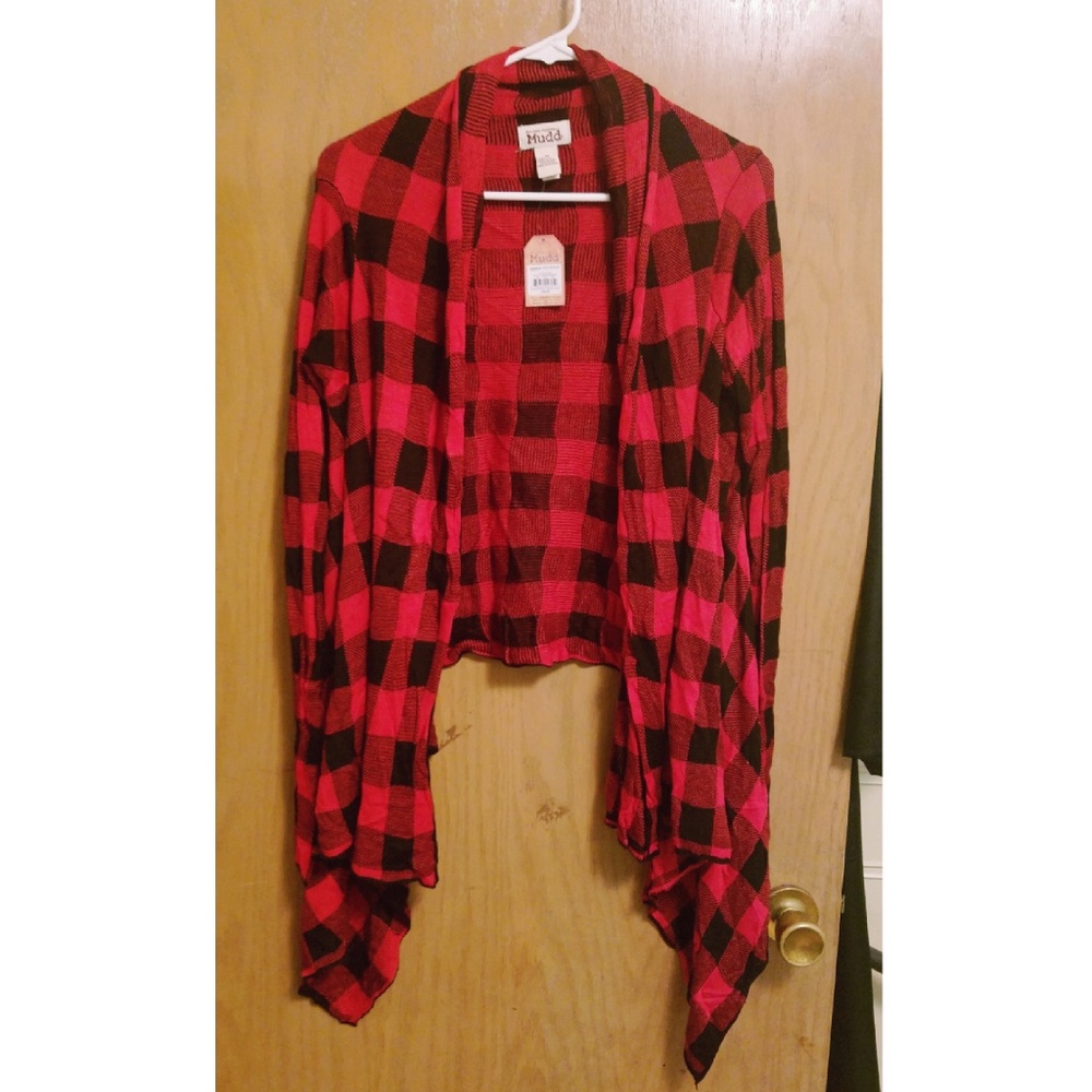 Mudd Buffalo Check Shawl Cardigan